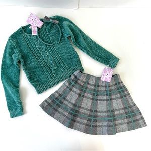 Tommy Bahama 3 Piece Little Girls Set (Chenille Sweater, Plaid Skirt & Headband)